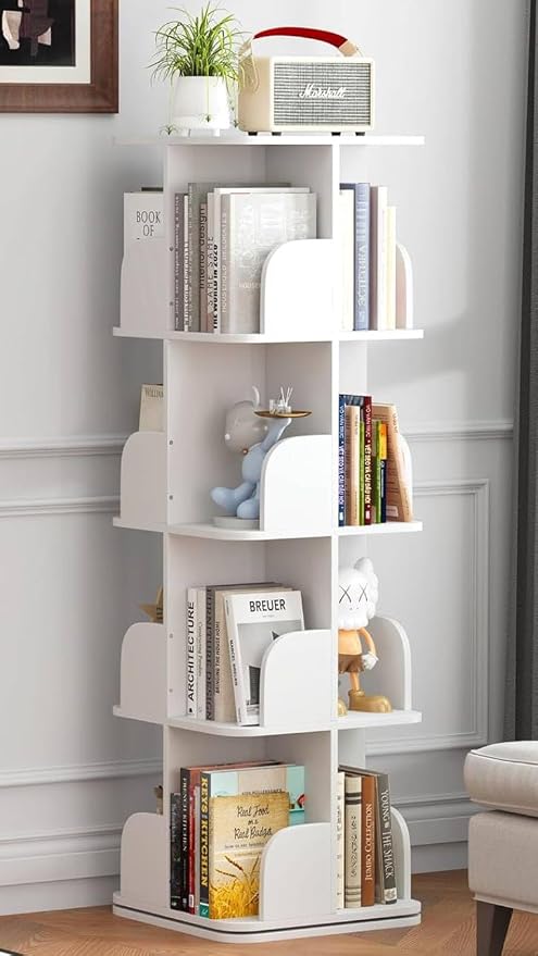 Turosur Rotating Bookshelf Tower, 4 Tier Spinning Square Bookshelf by Turosur