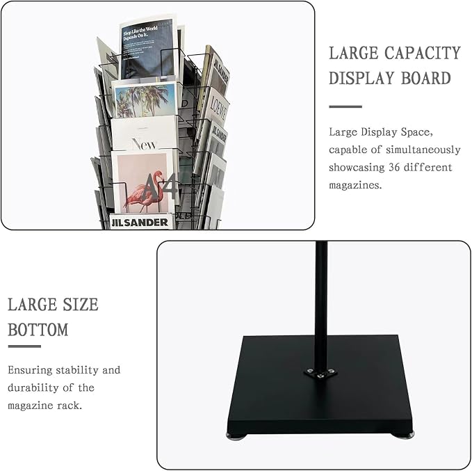 TONGMO 36-Pocket Rotating Magazine Rack Stand, Floor Spinner Display - Image 3