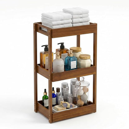 3-Tier Corner Standing Acacia Wood Shower Caddy Organizer | Freestanding corner by BEEFURNI