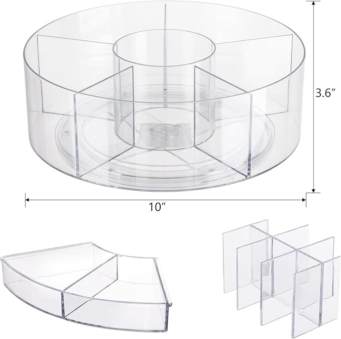 360 Rotating Makeup Organizer for Vanity, 10” Desk Acrylic Spinning Cosmetic - Image 3
