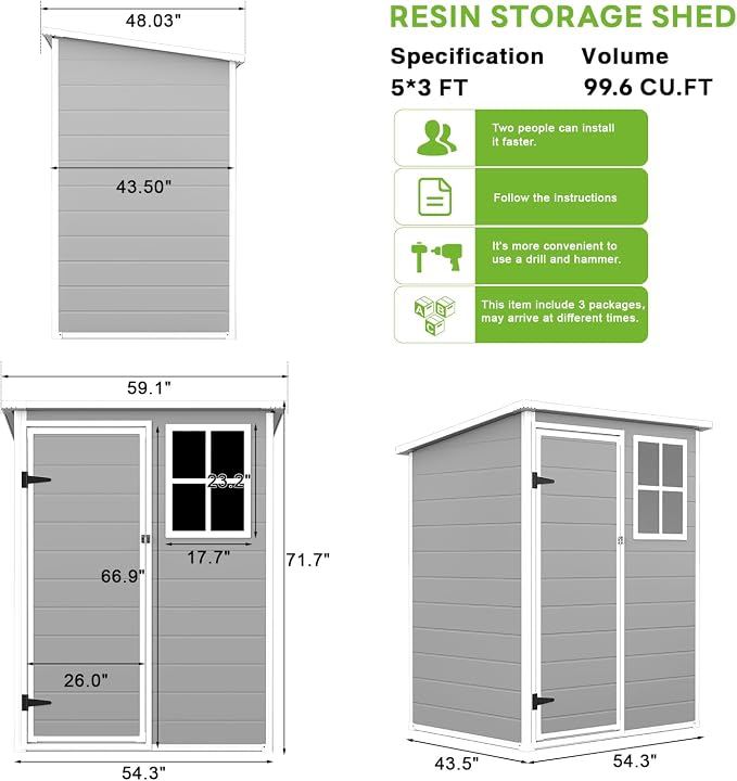 5x3 FT Outdoor Storage Shed - Image 2