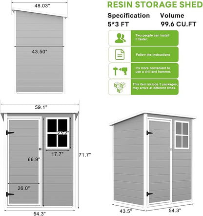 5x3 FT Outdoor Storage Shed - Image 2