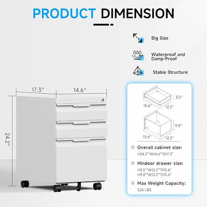 3 Drawer Mobile File Cabinet - Image 3