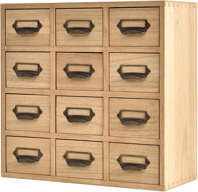 KIRIGEN Wooden Storage Cabinet, 12-Drawer Desktop Organizer Natural 12CG-NA | by KIRIGEN