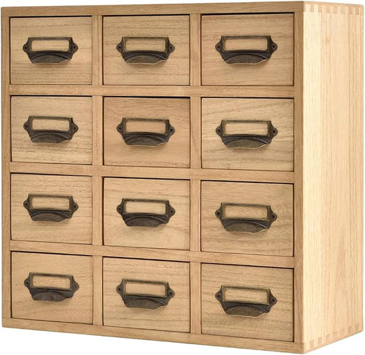 KIRIGEN Wooden Storage Cabinet, 12-Drawer Desktop Organizer Natural 12CG-NA | by KIRIGEN