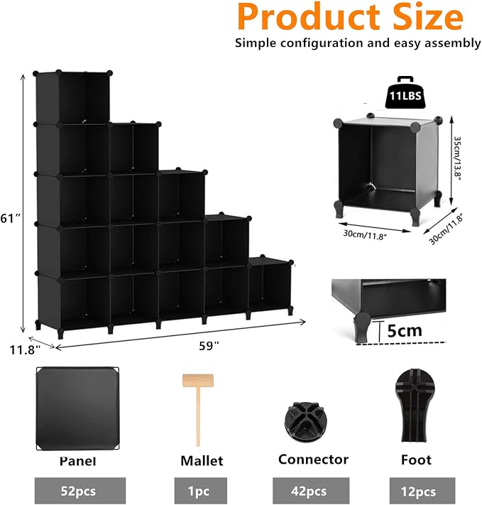 AWTATOS Cube Storage Organizer, 16 Cube Closet Organizer, DIY Portable Closet - Image 3