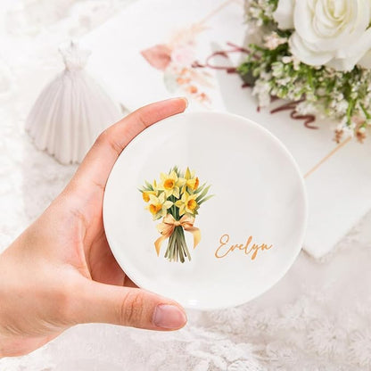 Custom Ceramic Jewelry Tray Birth Flower Personalized Name Decorative Trinket - Image 3