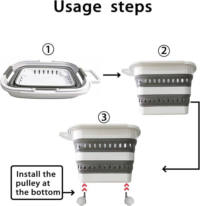Folding Laundry Basket with Wheels Handle Collapsible Plastic Hamper 38L - Image 2
