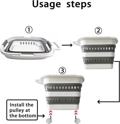 Folding Laundry Basket with Wheels Handle Collapsible Plastic Hamper 38L - Image 2