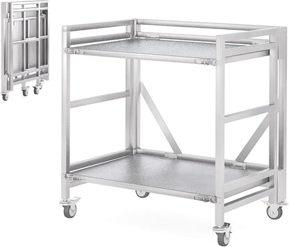 2 Shelf Rolling Cart with Wheels, 660lbs Capacity Collapsible Steel Rolling by ChincoStar