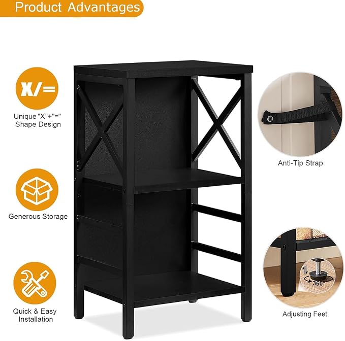 Small Bookshelf, 3 Tier Industrial Bookcase - Image 8