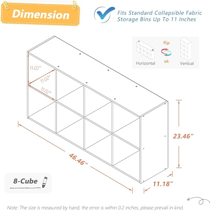 NELYE 8 Cube Organizer Bookcase White Open Shelf | Suitable - Image 2
