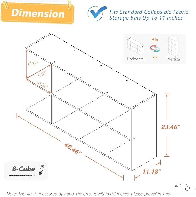 NELYE 8 Cube Organizer Bookcase Oak Open Shelf | Suitable - Image 2