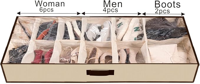 Men/Adults 12 Cells See Through Underbed Shoe Storage Bag Organizer - Image 2