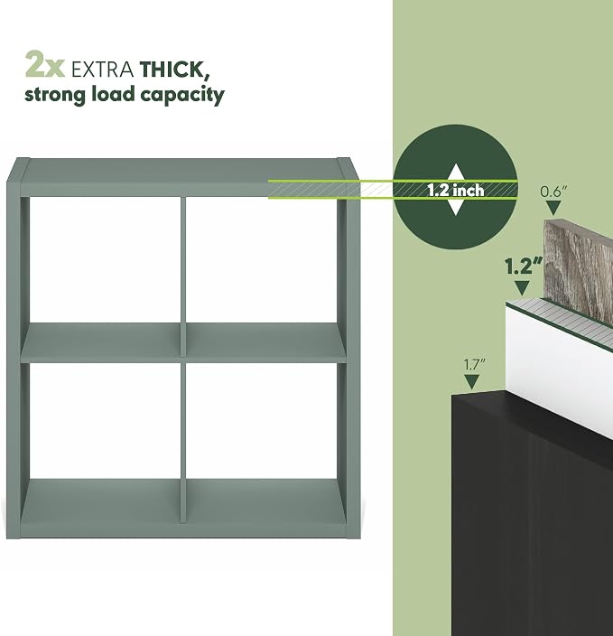 Furinno Cubicle 4-Cube Book Shelf, Extra Thick Frame Bookshelf, Light Grey | - Image 5