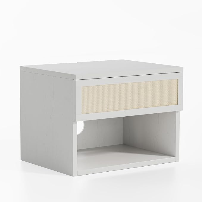 Rattan Floating Nightstands Set of 2, Wall Mounted End Table - Image 8