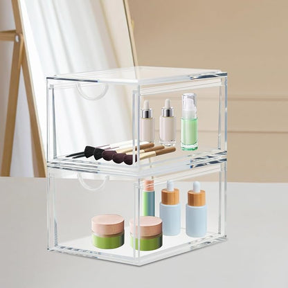 2 Pack Stackable Cosmetic Organizer Drawers, Plastic Storage Bins Vanity - Image 2