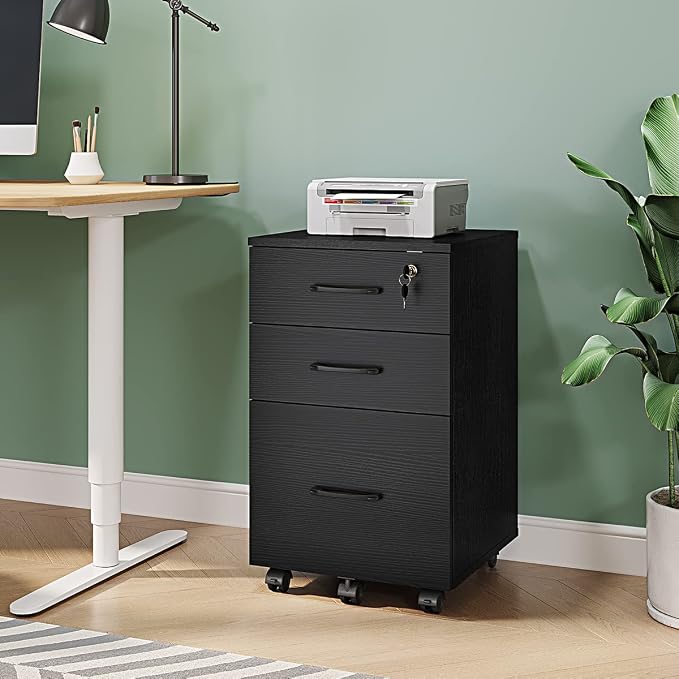 Panana 3 Drawer Wood Mobile File Cabinet, Under Desk Storage Drawers Small File - Image 4