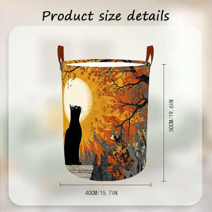 Laundry Baskets 15.7x19.7 Inch Black Cat Autumn Sunset Tree Design Collapsible - Image 3