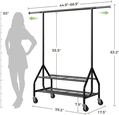 Clothes Rack with 2 Shelves, Heavy Duty Garment Rack Load 450 LBS, Standing - Image 7