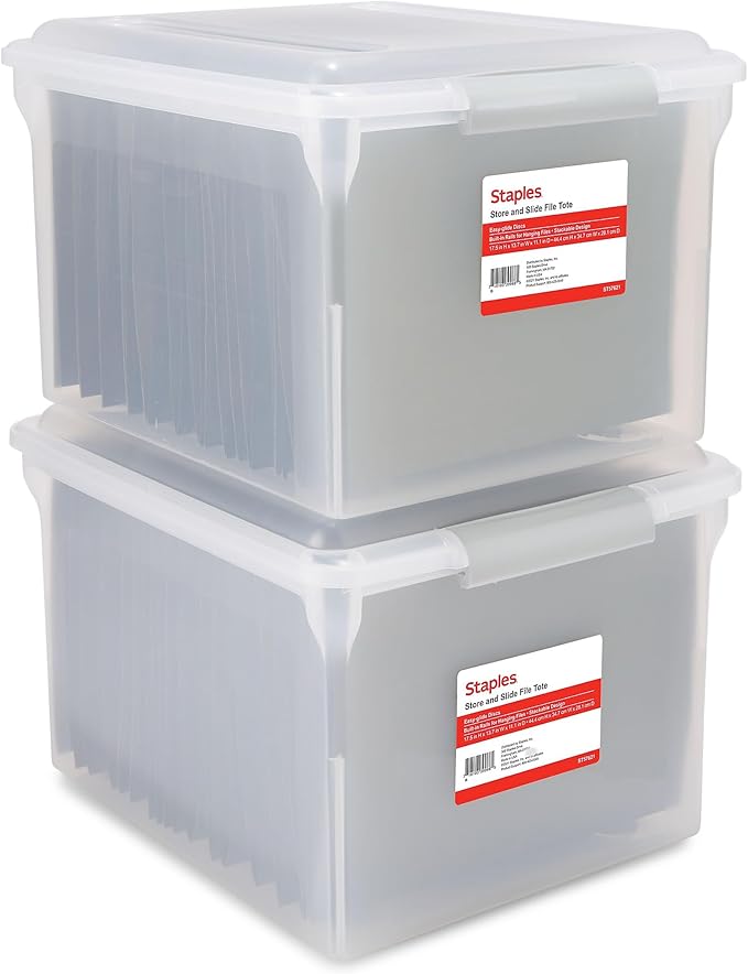 STAPLES Store & Slide Plastic File Box Latching, Letter/Legal Size by Staples