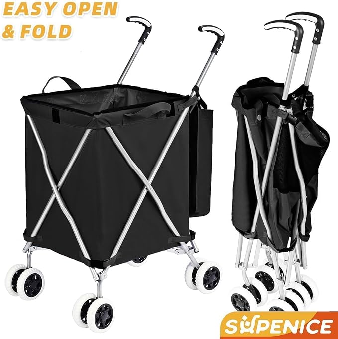 Folding Shopping Cart for Groceries, Water-Resistant Heavy-Duty Canvas Trolley - Image 9