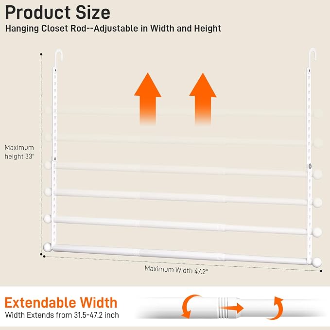SUTINE Closet Rods for Hanging Clothes, Adjustable Metal Closet Extender - Image 2