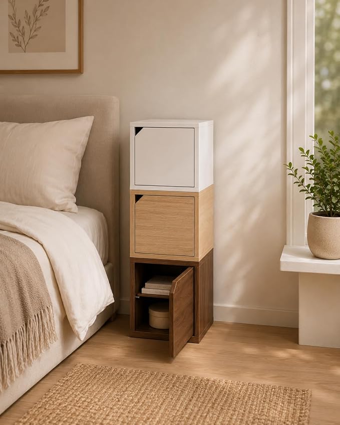 Modular Storage Cube with Door, 11.8" x 11.8" Multipurpose Wooden Bookshelf and - Image 4