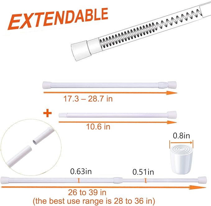 2 Pack Small Tension Rods 26 in to 39 Curtain Rods Window Rods in Extendable - Image 2