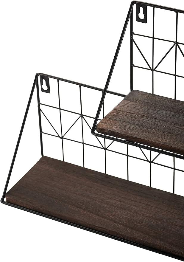 Mkono Floating Shelves Wall Mounted Set of 2 Rustic Wood Storage Display Shelf - Image 7