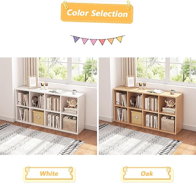 NELYE 8 Cube Organizer Bookcase White Open Shelf | Suitable - Image 4