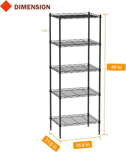 5 Tier Standing Metal Wire Shelving Unit, Adjustable Height, Storage Shelf Units - Image 3
