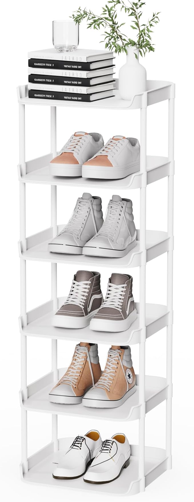 6 Tier Narrow Shoe Storage Rack, Compact Single Shoerack Stand by StorageOrganizersforHome