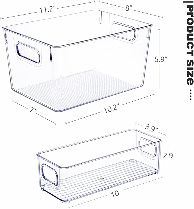 Set of 8 Clear Plastic Storage Bins, 4 Large and 4 Small Stackable Storage - Image 7