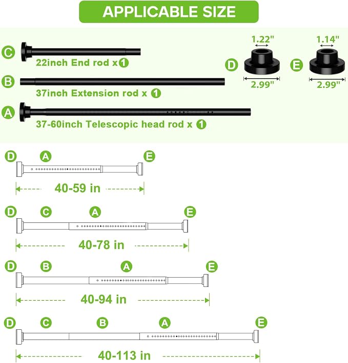 Long Tension Curtain Rod 40-113inch Black Curtain Rods no Drilling Adjustable - Image 2