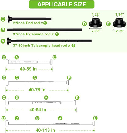 Long Tension Curtain Rod 40-113inch Black Curtain Rods no Drilling Adjustable - Image 2