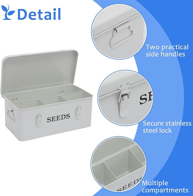 Seed Storage Box, Metal Seed Bin Seed Storage Organizer, 4 Dividers Seed - Image 2