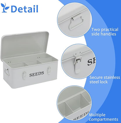 Seed Storage Box, Metal Seed Bin Seed Storage Organizer, 4 Dividers Seed - Image 2