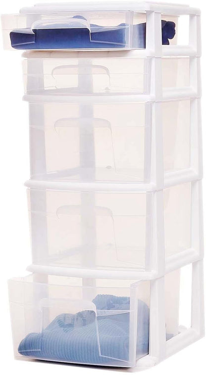 HOMZ 5 Drawer Plastic Storage & Organizer Tower | 3 Large Drawers & 2 Small - Image 5