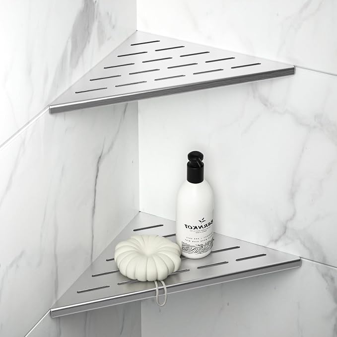 10'' Corner Shower Shelf 2PCS, 304 Stainless Steel Grout in Shelves by Bernkot