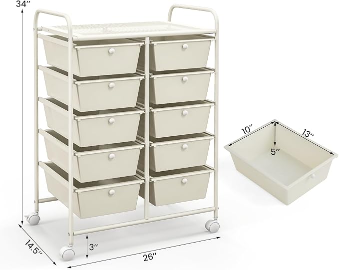 Giantex 10 Drawers Rolling Cart, Classroom Organizers, Storage Cart - Image 3