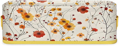 Red Yellow Flowers Bathroom Storage Basket, Foldable by ModaQua