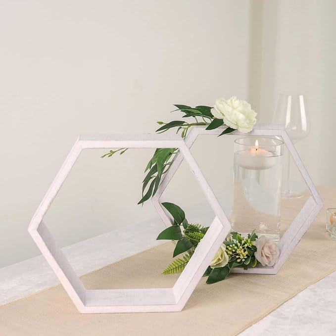 Efavormart 2 Pack | 9" Hexagon Whitewashed Wood Centerpiece, Geometric Terrarium - Image 2