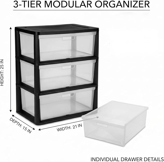 3 Drawer Storage Tower, Wide Plastic Floor Organizer - Image 2