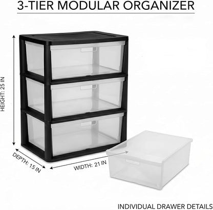 3 Drawer Storage Tower, Wide Plastic Floor Organizer - Image 2