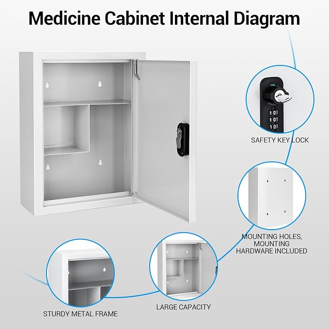 Locking Medicine Cabinet with Combination Lock and Safety Key | Rust-resistant - Image 4