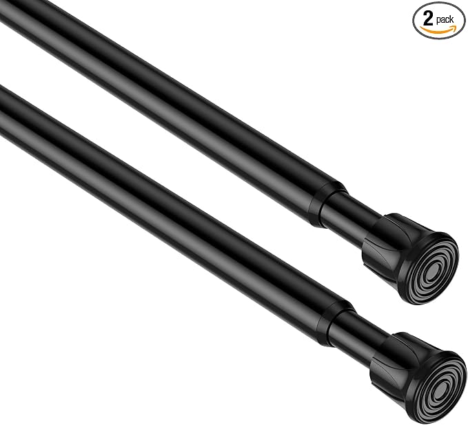 Spring Tension Curtain Rod 28-48'' 2Pcs Black Adjustable Tension Rod | 5/8'' by ZipGloTensionRod