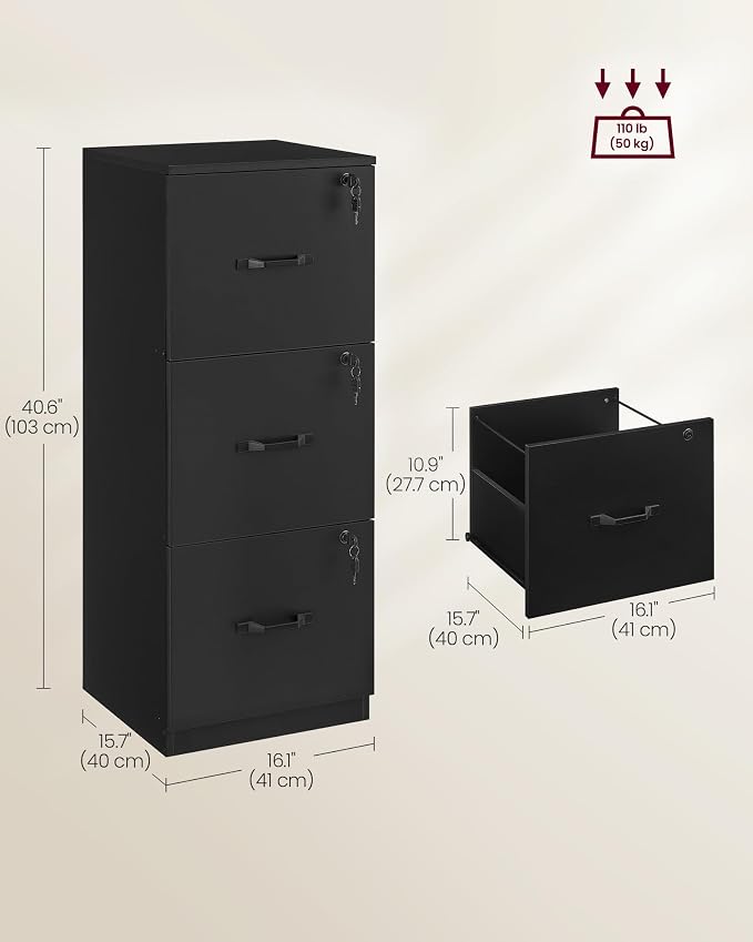 VASAGLE 3 Drawer File Cabinet, File Cabinet - Image 3