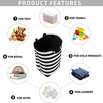 Black White Stripe Large Laundry Hamper - Image 4