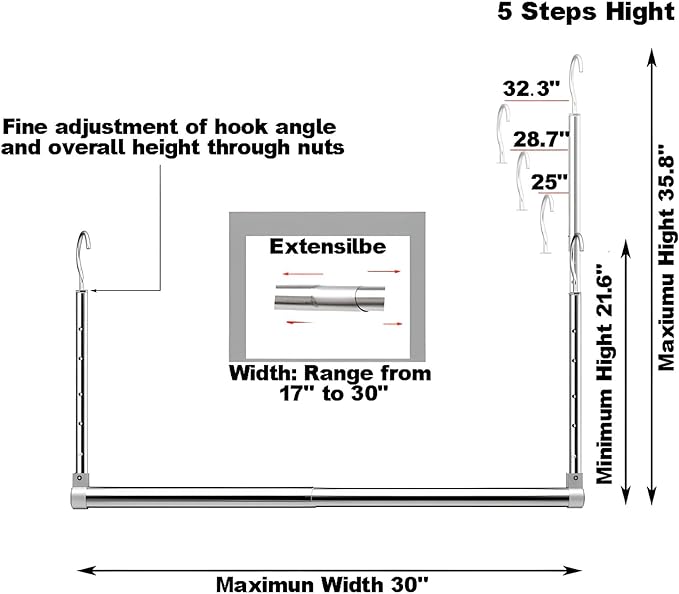 Adjustable Hanging Closet Rod, Extender Hanging Rod, Closet Hanging Organizer - Image 5